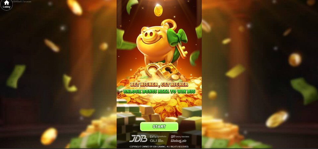 Bet555 golden piggy bank unlock bonus reel start screen